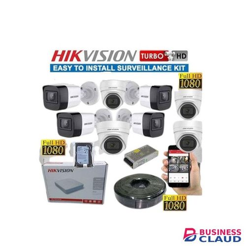Hikvision 6 Stunning Image Quality Full HD CCTV Cameras Full Installation System Kit -100M RG59 Cable+ 8 Channel DVR Machine