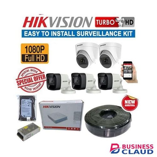 Hikvision 5 1080P Full HD CCTV Cameras Complete System Kit-1TB Hard Disk+100M RG59 Cable
