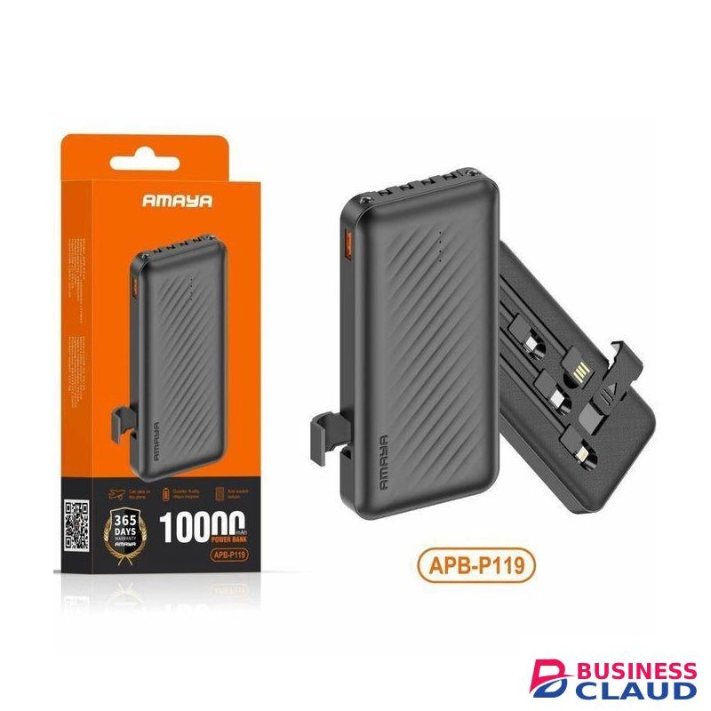 Amaya Power Bank with Built-in Charging Cables (10,000 mAh)