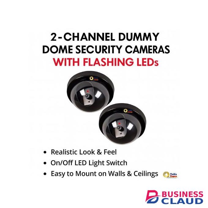 2 Channel Dummy Dome CCTV Cameras – Realistic Look, Flashing LED Light, Indoor/Outdoor Security Deterant Camera
