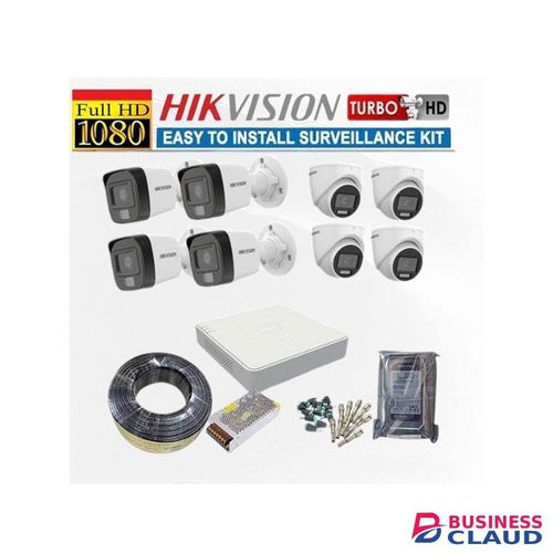 Hikvision 8 Full HD 1080P 2MP 24/7 Full Time Colored Imaging ce Recording CCTV Cameras Complete System Kit- 1TB HDD+100M Cable