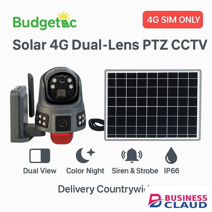 Solar 4G Dual-Lens PTZ CCTV Color Night Vision, Siren, Two-Way Talk Audio Security Camera