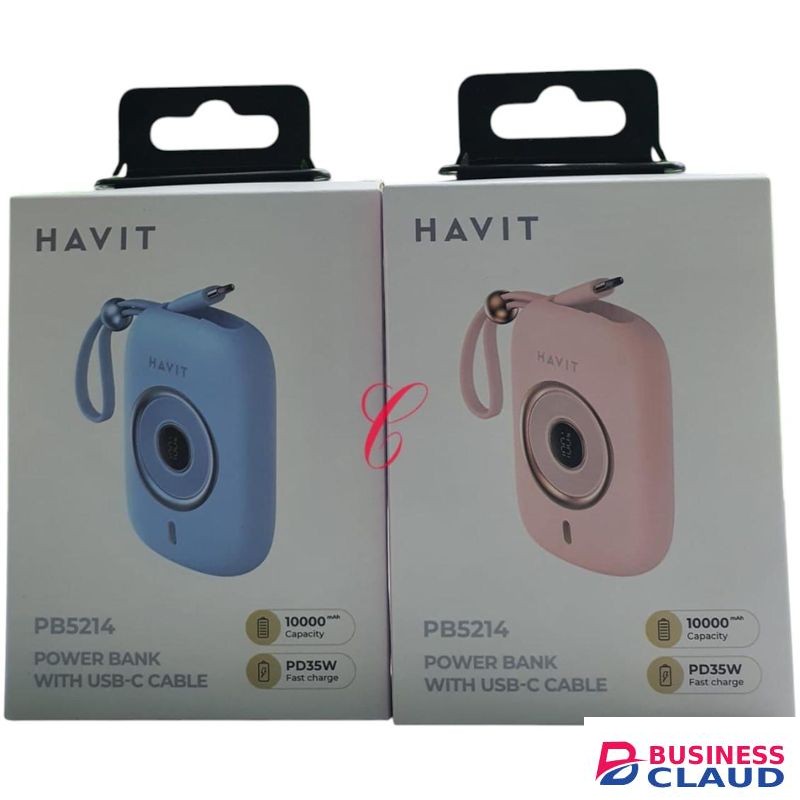 Havit 10000mAh PD 35W fast charging power bank with USB C cable -PINK
