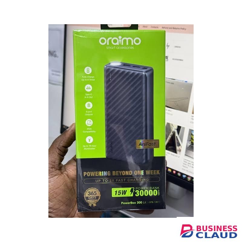 Oraimo Original 30,000mAh power bank anifast with Type-C cable.