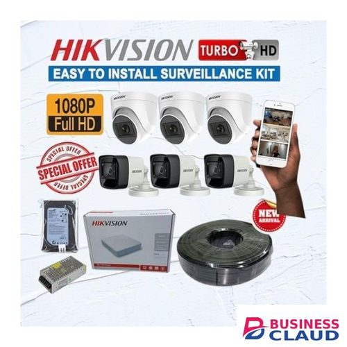 Hikvision 6 1080P 2MP Full HD CCTV Cameras Complete Full System Kit – 1TB Hard Disk, Weather-Resistant Dust Proof Housing