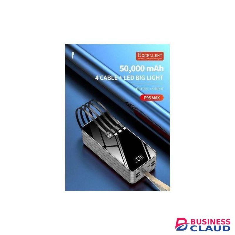 EXCELLENT Buy now 50000 Mah Super Fast powerbank With 4 Cables LED Big Lightfor Iphone,Type C and Normal Charge phone 10X