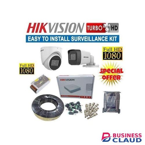 Hikvision 2 Turbo HD 1080P 2MP Full HD Resolution CCTV Cameras Complete Security Installation System Kit-500GB Harddisk+4 Channel DVR Machine-White