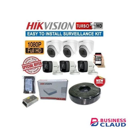 Hikvision 6 Stunning Image Quality 1080P Full HD 2MP CCTV Cameras System Kit-100M RG59 Cable+ 500GB HDD