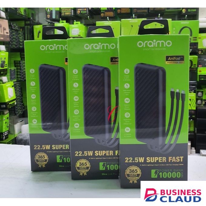 Oraimo Slice Link Pro OPB-P7101 22.5W super fast charging power bank with built in Lightning, Type C & Micro USB cables