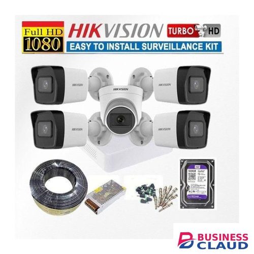 Hikvision 5 Channels Top Quality 1080P Full HD CCTV Cameras Full Installation System Kit-50M Rg59 Cable