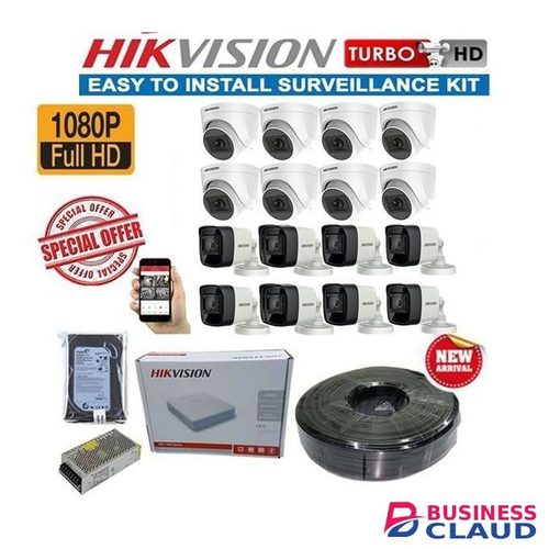 Hikvision 16 Full HD 1080P 2.0 Megapixel Dome &Bullets CCTV Cameras Complete System Kit - With 16 Channel DVR Machine