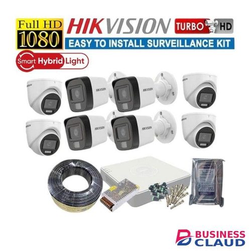 Hikvision 8 High Quality Imaging, Audio Integration 1080P Full HD 2MP Smart Hybrid 24/7 Colored Night Vision ce Recording CCTV Cameras Complete System Kit -100M RG59 CCTV Cable