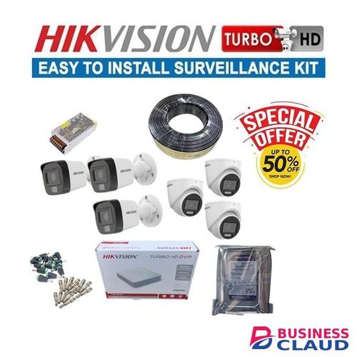 Hikvision 6 1080P Full HD Superior Qualilty 2MP 24/7 Full Time Colored Night Vision Hybrid CCTV Cameras Complete System Kit
