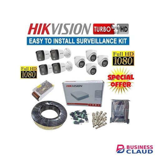Hikvision 8 Enhanced Security Cost-Effective 1080P Full HD 2MP Smart Hybrid 24/7 Colored Night Vision ce Recording CCTV Cameras Complete System Kit -100M RG59 CCTV Cable