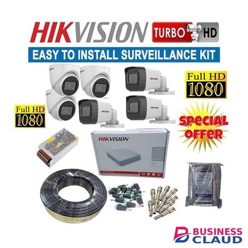 Hikvision 6 Full HD 1080P 2MP Easy Installation CCTV Cameras Complete System Kit - With 8 Channel DVR+ 100M RG59 Cable