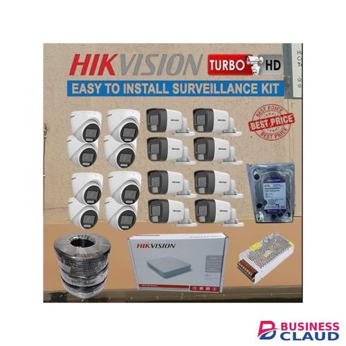 Hikvision 16 High-Quality Video Resolution Smart Hybrid 24/7 Colored 1080P 2MP Audio Capturing CCTV Cameras Full Installation System Kit -4TB Harddisk +16 Channel DVR Machine +300M RG59 CCTV Cable