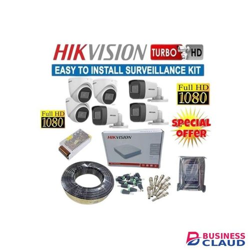Hikvision 6 Full HD 1080P 2MP Real Time Capture CCTV Cameras Complete System Kit - With 8 Channel DVR+ 100M RG59 Cable