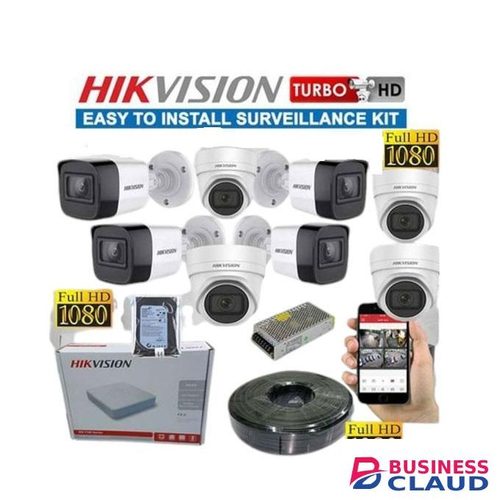 Hikvision 6 Easy Installation Full HD CCTV Cameras Full Installation System Kit -100M RG59 Cable+ 8 Channel DVR Machine