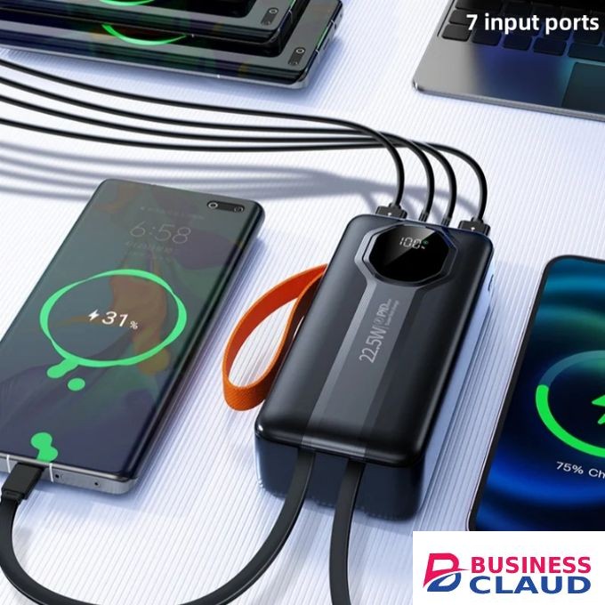 30000mAh Super Fast Charging Powerbank Large Capacity With Inbuilt Charging Cables For All Phones