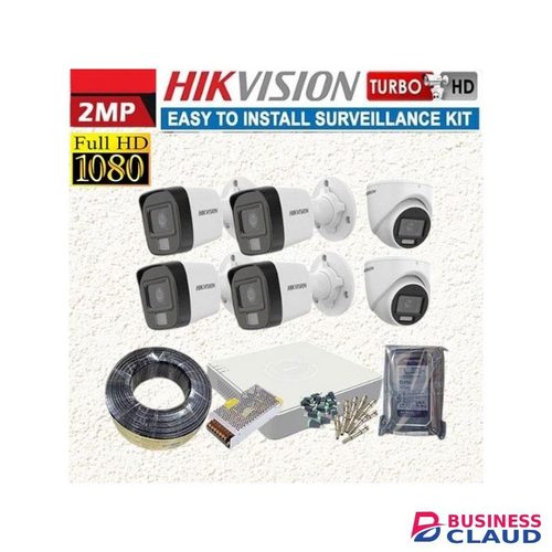 Hikvision 20m Ir Distance 6pcs 1080P Full HD 2MP 24/7 Full Time Colored Night Vision Hybrid CCTV Cameras with Audio ce Recording Capabilities Complete System Kit