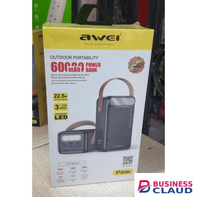 Awei 60,000 m Ah portable power bank with a 22.5W fast charging capacity & multiple ports-PA101K.