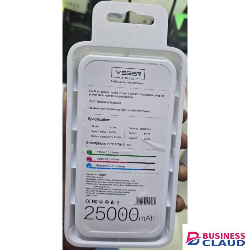 VEGER 25000mAh Power Station – Dual USB Output, Type-C Recharge
