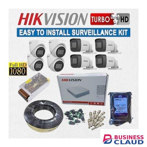 Hikvision 8 Turbo 1080p HD 2MP High-Quality Video Resolution CCTV Cameras Complete System Installation Kit-100M RG59 Cable +8 Channel DVR-White