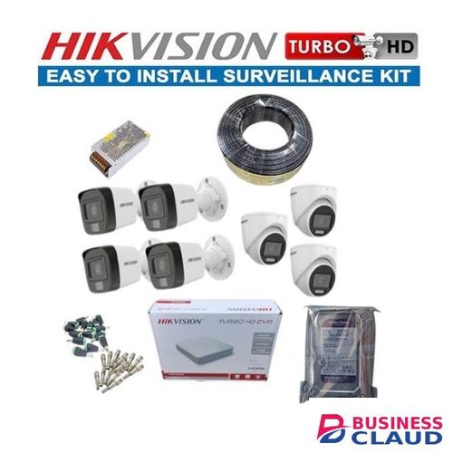 Hikvision 7 1080P Full HD Genuine Qualilty 2MP 24/7 Full Time Colored Night Vision Hybrid CCTV Cameras Complete System Kit