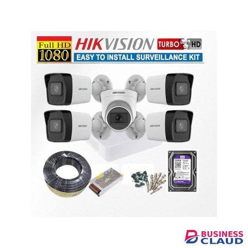 Hikvision 5 Turbo HD 2MP CCTV Cameras Real Time Capture Complete System Kit With ( 8 Channel DVR+500GB HDD+50M RG59 Cable)