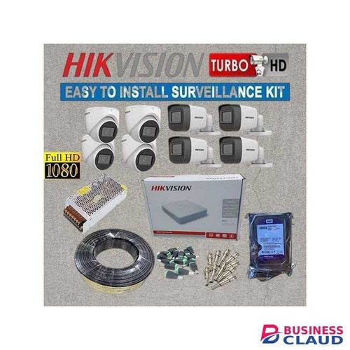 Hikvision Cloud Storage Support 8 Turbo 1080P Full HD 2MP Ultra HD CCTV Cameras Full Installation System Kit With 100M RG59 Cable + 8 Channel DVR Machine-White