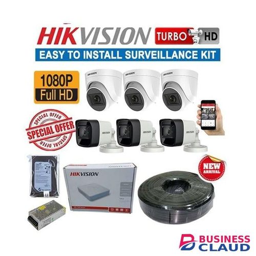 Hikvision 6 Dome &Bullets Full HD 1080P 2.0 Megapixel CCTV Cameras Complete System Kit - With 8 Channel DVR, 100M RG59 Cable