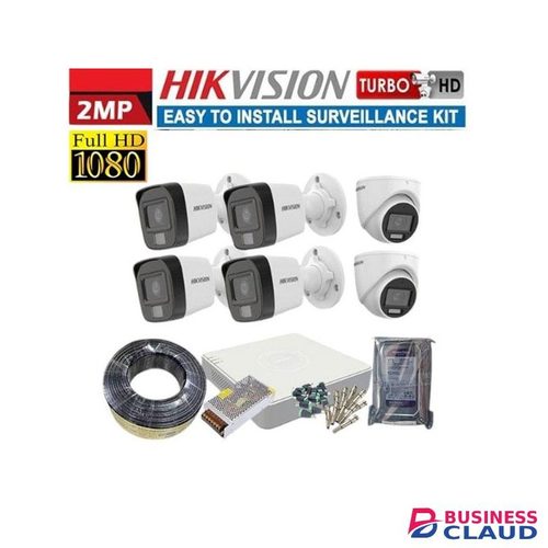 Hikvision Easy Installation 6pcs 1080P Full HD 2MP 24/7 Full Time Colored Night Vision Hybrid CCTV Cameras with Audio ce Recording Capabilities Complete System Kit