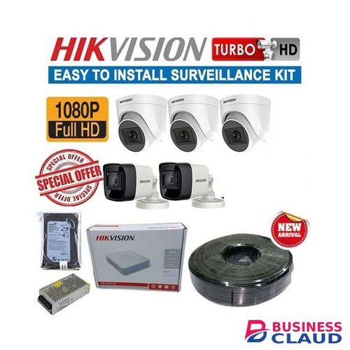 Hikvision 5 HD Turbo HD 1080P Full HD CCTV Cameras Complete System Kit-1TB Hard Disk+100M RG59 Cable