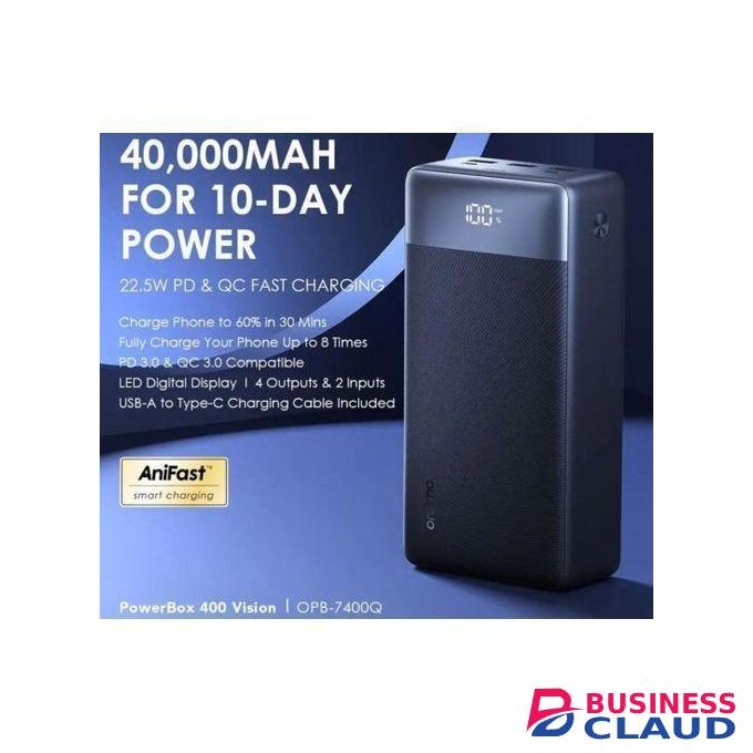 Oraimo PowerBox 400 Vision 40000mAh 22.5W Power Bank with LED Screen Display.