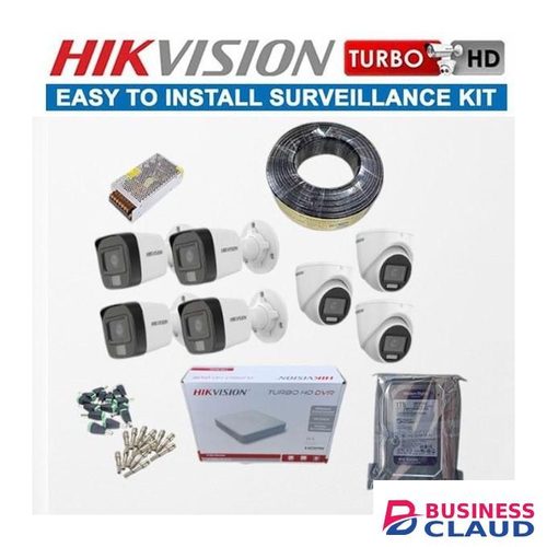 Hikvision 7 1080P Full HD Top Qualilty 2MP 24/7 Full Time Colored Night Vision Hybrid CCTV Cameras Complete System Kit