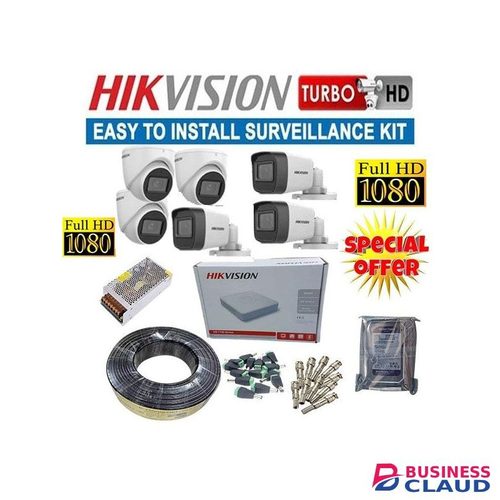 Hikvision 6 Full HD 1080P 2MP Easy Installation & Integration CCTV Cameras Complete System Kit With 8 Channel DVR+ Night Vision+ 100M RG59 Cable