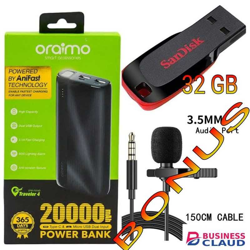 Oraimo PowerBank 20000mAh + Flash Disk32GB, Microphone
