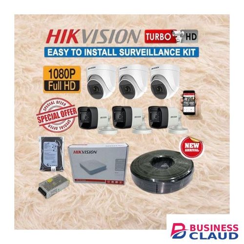 Hikvision 6 Domes & Bullets Full HD 1080P 2MP CCTV Cameras Complete System Kit With 8 Channel DVR + 100M RG59 Coaxial Cable