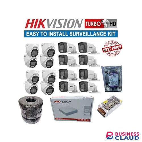 Hikvision 16 Real Time Capture Reliable Quality Full Color Smart Hybrid Lighting HD 1080P Full HD 2MP Colored Night Vision Activated CCTV Cameras Complete Security Surveillance System Kit -4TB Harddisk +16 Channel DVR Machine +300M RG59 CCTV Cable