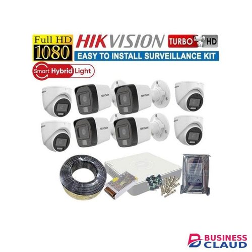 Hikvision 8 Reliable And Efficient 1080P Full HD 2MP Smart Hybrid 24/7 Colored Night Vision ce Recording CCTV Cameras Complete System Kit -100M RG59 CCTV Cable