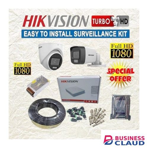 Hikvision 2 Easy Installation Super Quality 1080P Full HD 2MP Smart Hybrid Lighting 24/7 Colored Night Vision ce Recording CCTV Cameras Complete System Kit -500GB Harddisk +4 Channel DVR-White