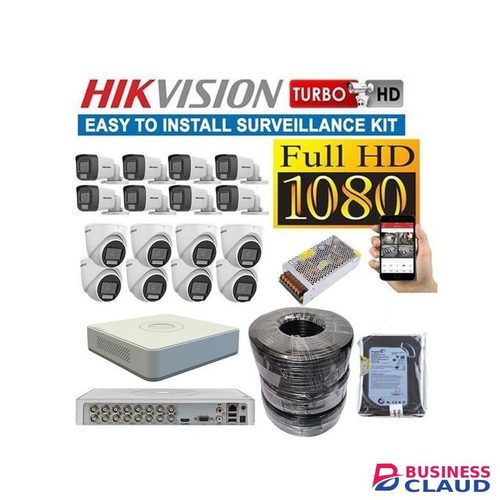 Hikvision 16 Smart Ir, 20m Distance Super Quality 1080P Full HD 2MP Smart Hybrid Lighting 24/7 Colored Night Vision ce Recording CCTV Cameras Complete System Kit - 4TB Harddisk +16 Channel DVR Machine +300M RG59 CCTV Cable