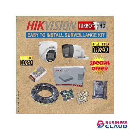 Hikvision Reliable Quality Compact Design 1080P Full HD 2MP Smart Hybrid Lighting 24/7 Colored Night Vision ce Recording CCTV Cameras Complete System Kit With 500GB Harddisk +4 Channel DVR-White