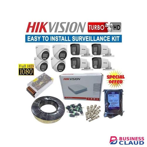 Hikvision 8 Wide Dynamic Range, 20m Ir Distance 1080P Resolution Full HD 2MP Smart Hybrid 24/7 Colored Night Vision ce Recording CCTV Cameras Complete System Kit -100M RG59 CCTV Cable