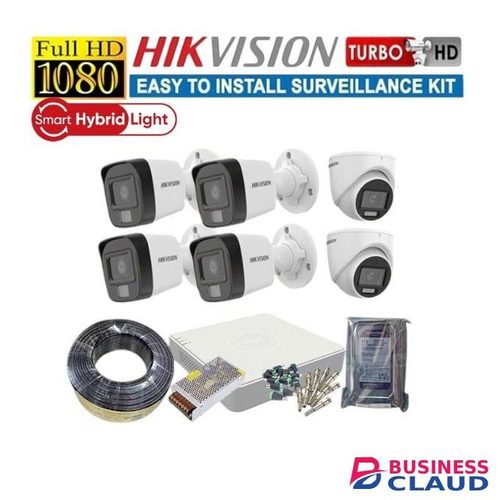Hikvision Stunning Image Quality 6pcs 1080P Full HD 2MP 24/7 Full Time Colored Night Vision Hybrid CCTV Cameras with Audio ce Recording Capabilities Complete System Kit