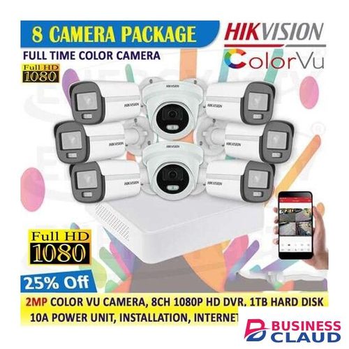 Hikvision Real-Time capture 8 Turbo HD 1080p Full HD Resolution 2MP 24/7 Colored Images CCTV Cameras Complete System Kit + FREE 3M HDMI Cable