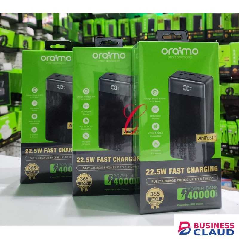 Oraimo PowerBox 400 Vision OPB-7400Q 40,000mAh 22.5W fast charging power banks with LED digital display BLACK