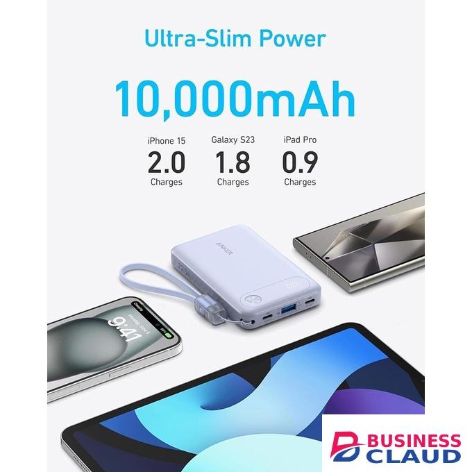 Anker Power Bank With Built-in USB-C Cable And Lanyard (10,000 MAh, 22.5W USB-C Charging