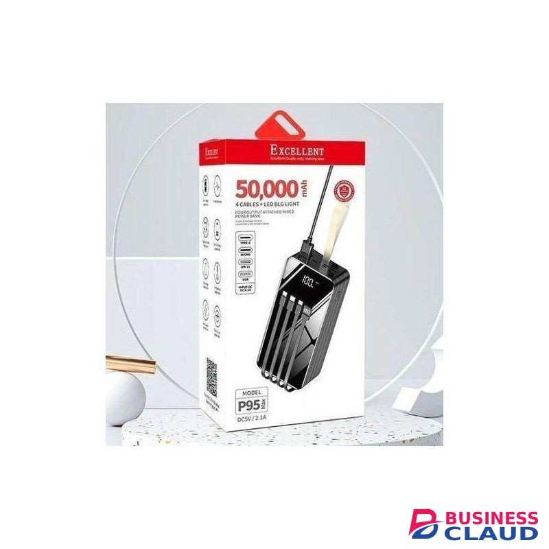 EXCELLENT 50000 Mah Super Fast powerbank With 4 Cables LED Big Lightfor Iphone,Type C and Normal Charge phone 10X