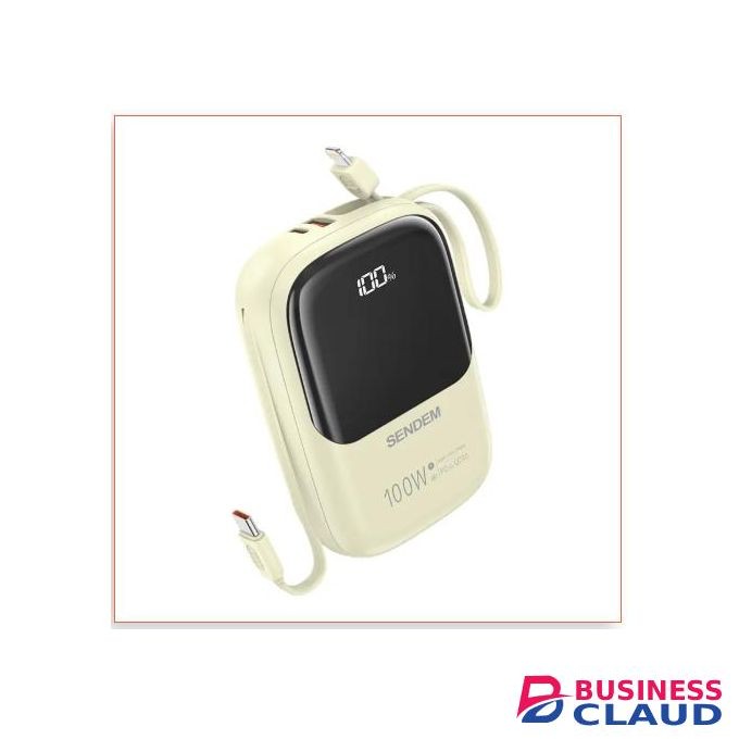 Sendem PH58 20000mAh Power Bank – PD20W + 100W Dual-Line Fast Charging, LED Display, Dual USB + Type-C Output – Cream